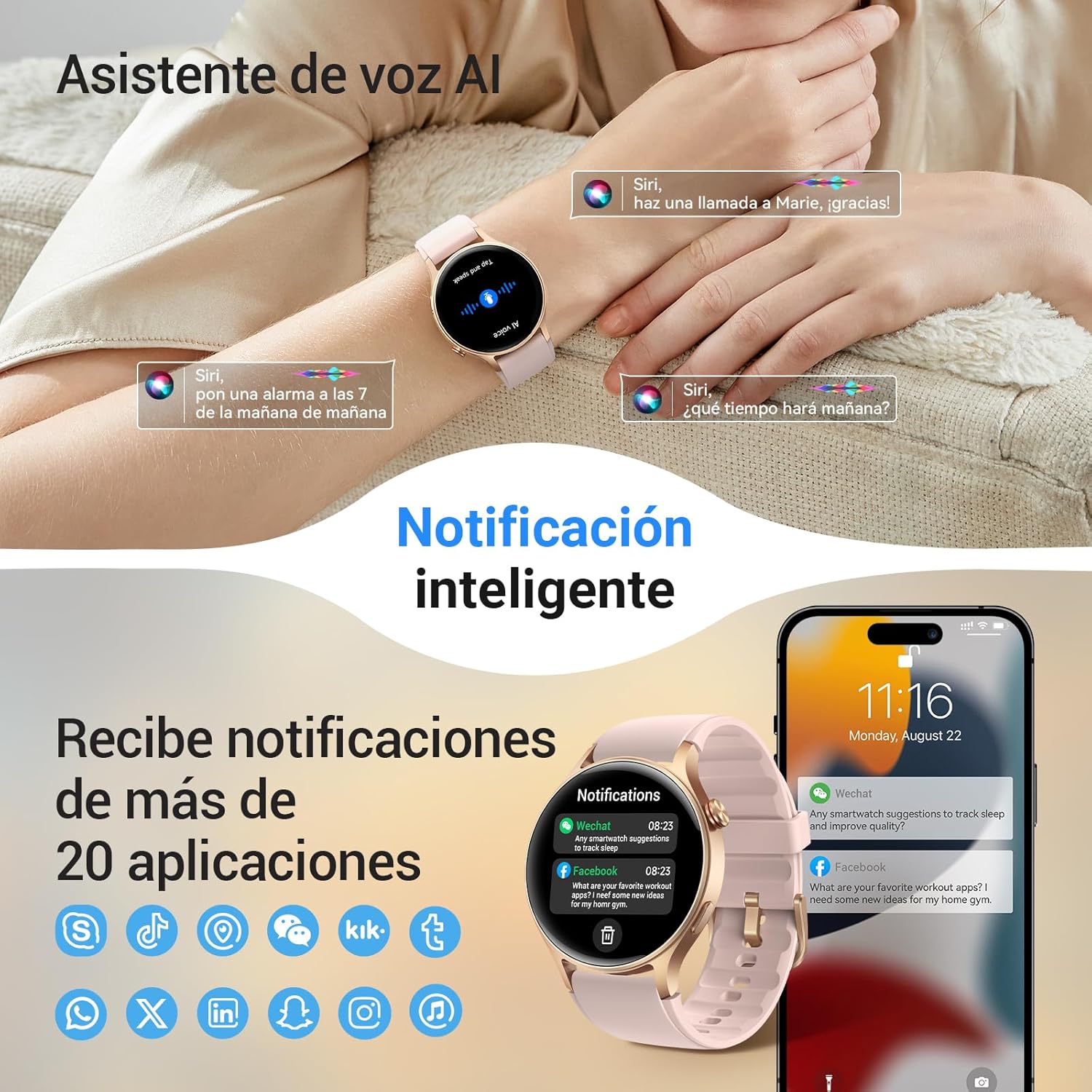 Reloj Inteligente para Mujer con Llamada Bluetooth 5.3, Smartwatch 1.32" AMOLED para Android iOS, podómetro con 110+ Deportes y 3ATM Pulsera Fitness con Monitor de sueño/SpO2 - 3