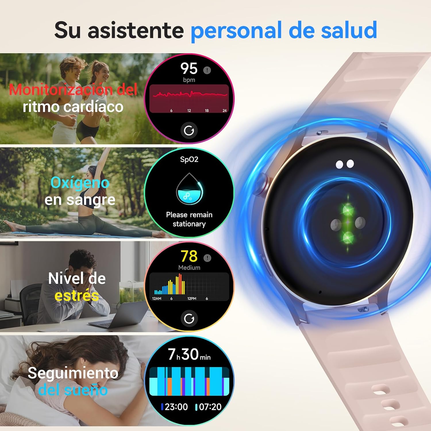 Reloj Inteligente para Mujer con Llamada Bluetooth 5.3, Smartwatch 1.32" AMOLED para Android iOS, podómetro con 110+ Deportes y 3ATM Pulsera Fitness con Monitor de sueño/SpO2 - 4