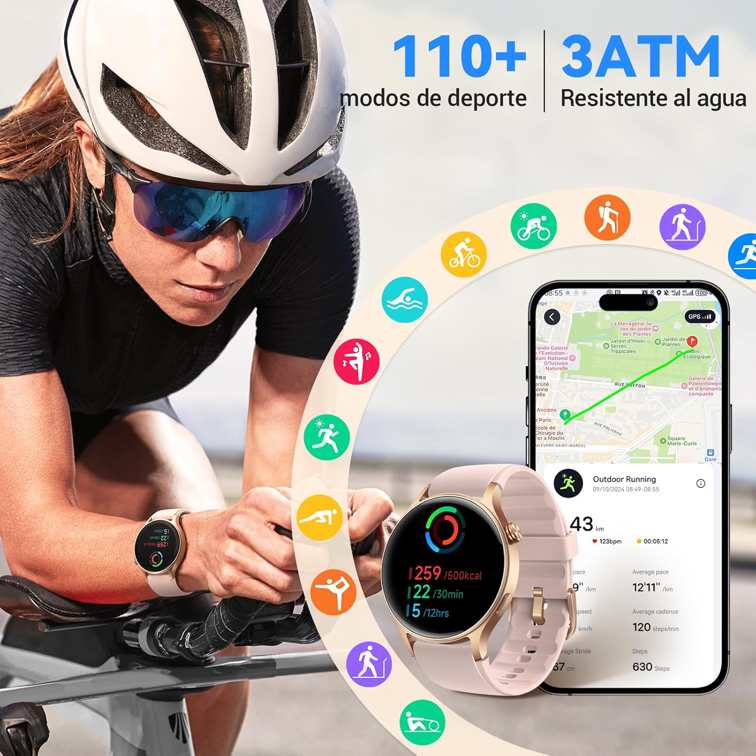 Reloj Inteligente para Mujer con Llamada Bluetooth 5.3, Smartwatch 1.32" AMOLED para Android iOS, podómetro con 110+ Deportes y 3ATM Pulsera Fitness con Monitor de sueño/SpO2 - 5