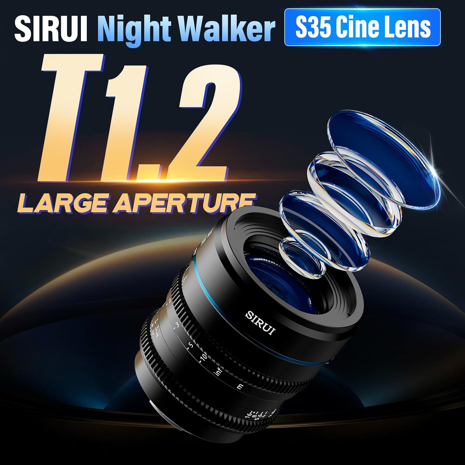 SIRUI Night Walker 24mm Lente de Cine S35/APSC con Enfoque Manual, Lente de Gran Apertura T1.2 para M4/3 Cameras, para BMPCC4K, GH5II, GH6, Z CAM (MS24M-B, MFT, Negro) - 3