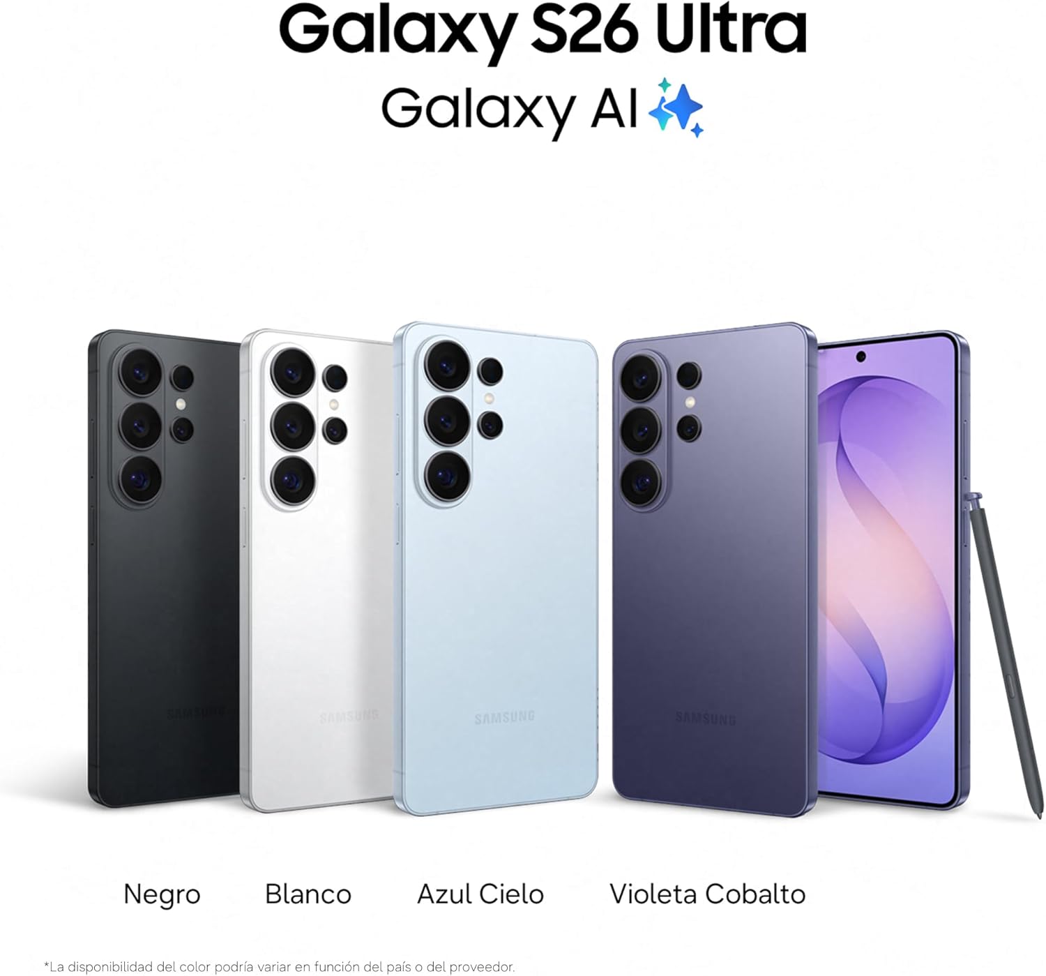 Samsung Galaxy S26 Ultra, 1TB, Smartphone con Galaxy AI, Cámara 200MP, 16GB RAM, Batería 5000mAh, Garantía del Fabricante 3 Años+1 Año Extra, Color Violeta Cobalto (Versión Española) - 2