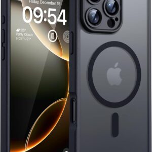 TOCOL Funda para iPhone 16 Pro, Funda Magnética para iPhone 16 Pro 6,3 Pulgadas [Protección Lente Cámara] [Protección Militar] Translúcida Mate Trasera, Titanio Negro