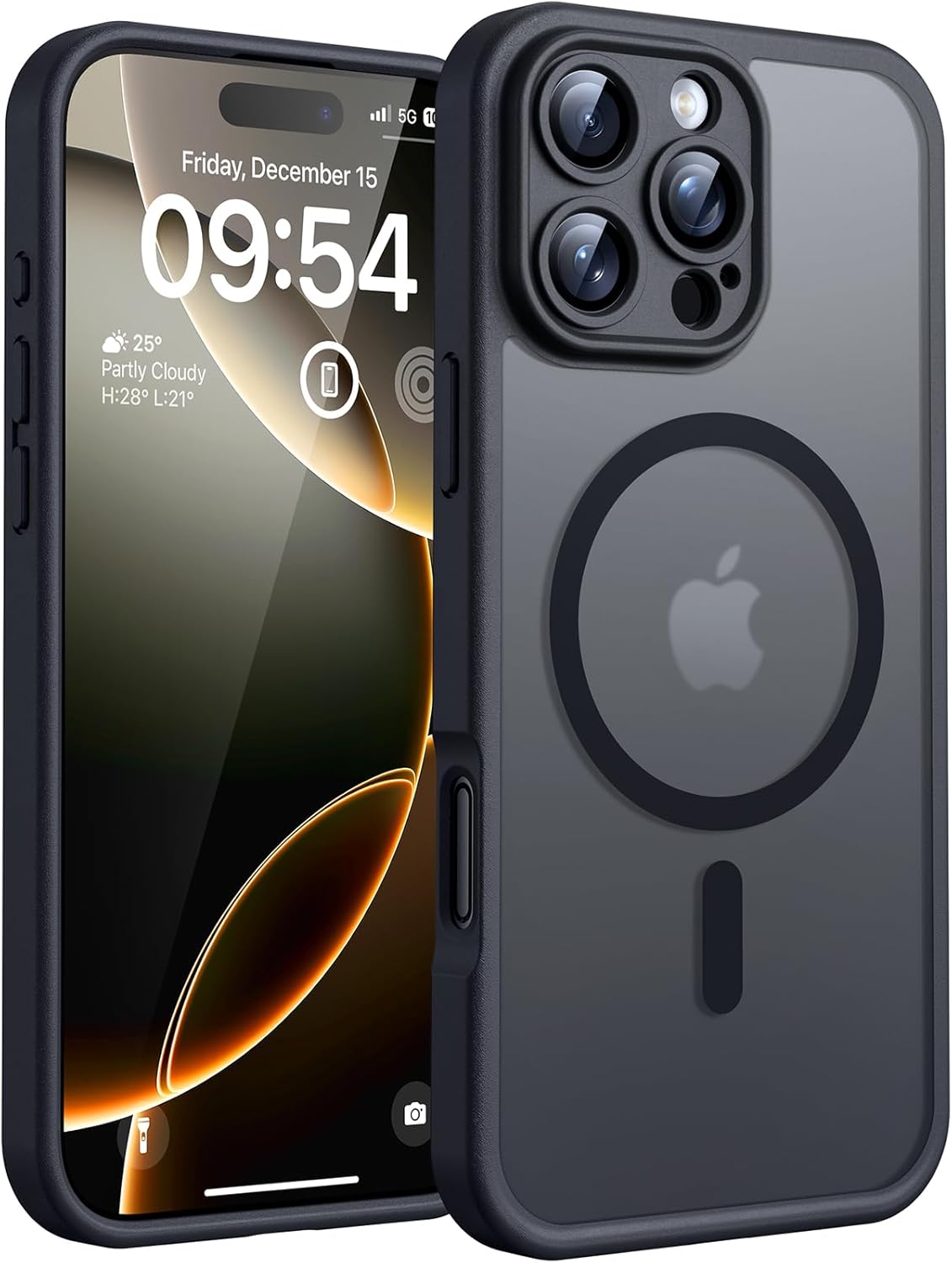 TOCOL Funda para iPhone 16 Pro, Funda Magnética para iPhone 16 Pro 6,3 Pulgadas [Protección Lente Cámara] [Protección Militar] Translúcida Mate Trasera, Titanio Negro - 1