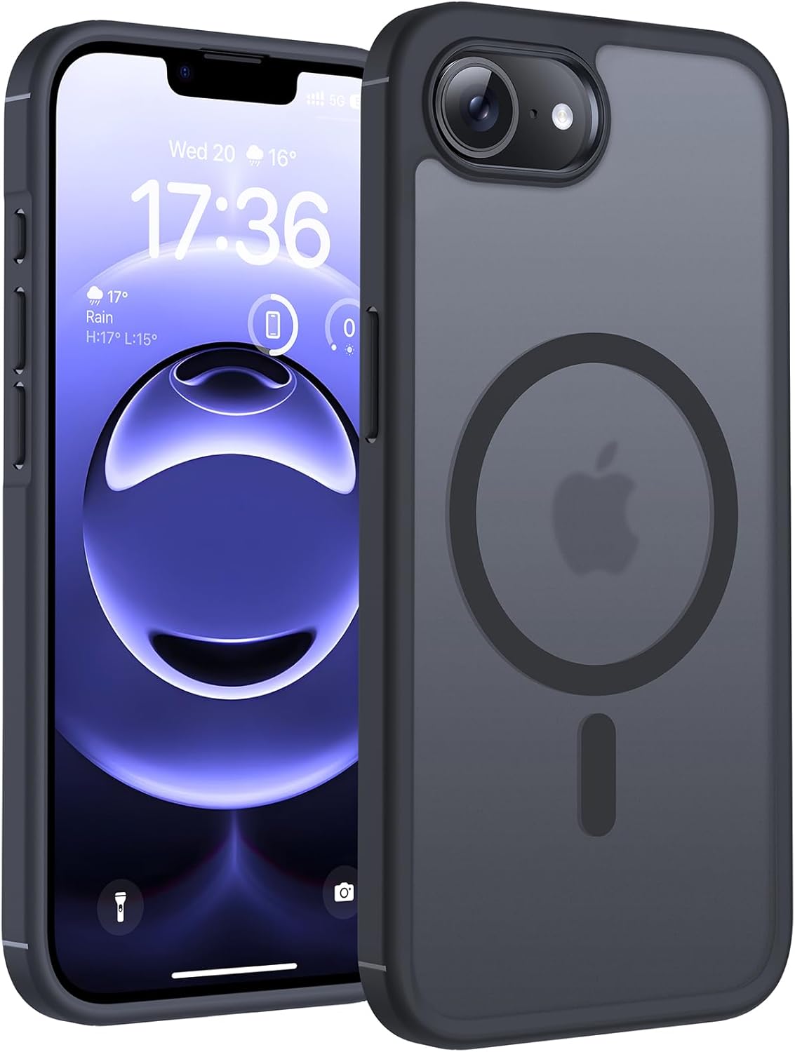 TOCOL Funda para iPhone 16e Funda Magnética para iPhone 16e 6,1 Pulgadas [Protección Lente Cámara] [Protección Militar] Translúcida Mate Trasera, Titanio Negro - 1