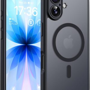 TOCOL Funda para iPhone 17, Protección Lente Cámara, Anillo Magnético Integrado, Compatible con Magsafe, Protección contra Caídas, Translúcida Mate Trasera, Titanio Negro