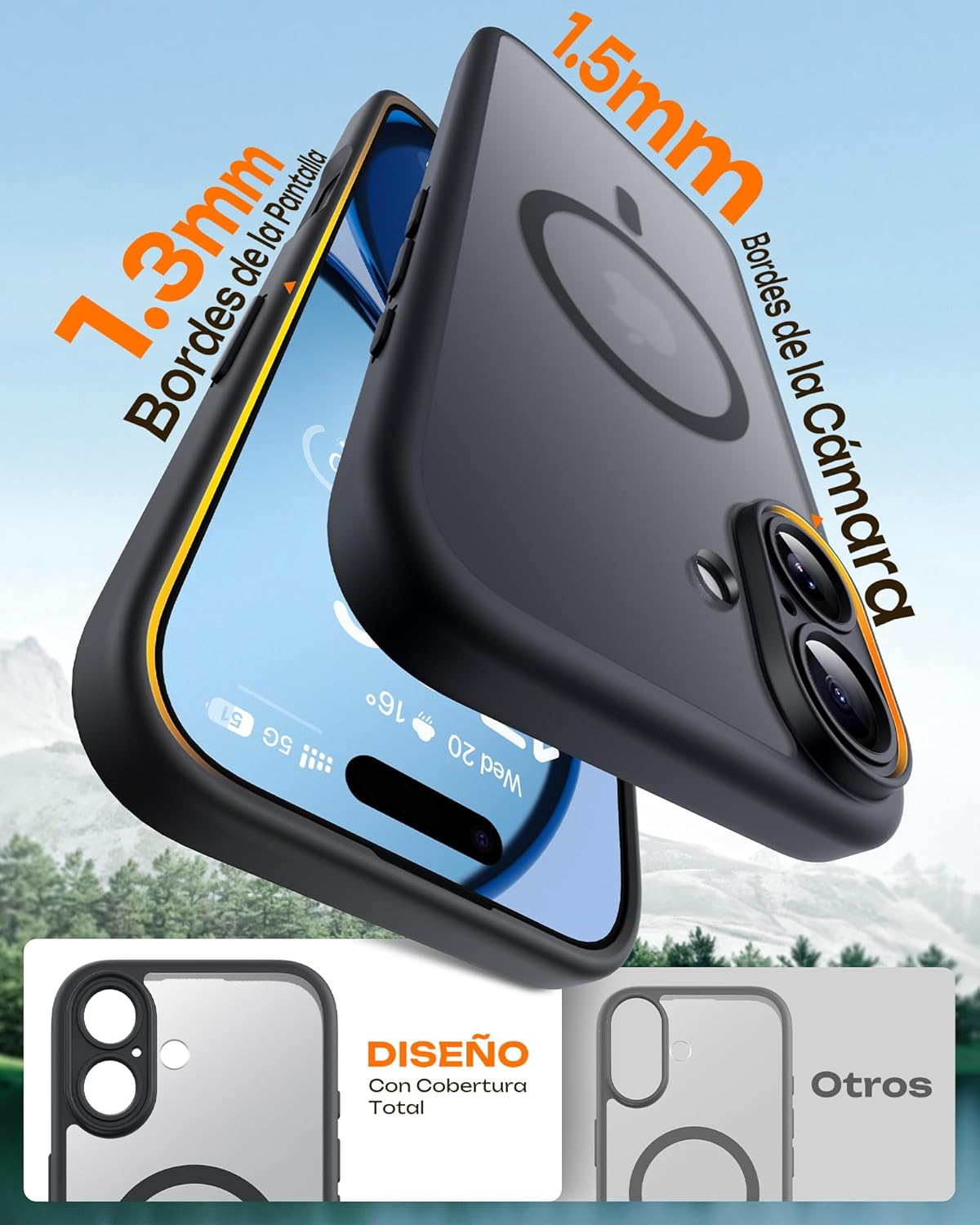 TOCOL Funda para iPhone 17, Protección Lente Cámara, Anillo Magnético Integrado, Compatible con Magsafe, Protección contra Caídas, Translúcida Mate Trasera, Titanio Negro - 5