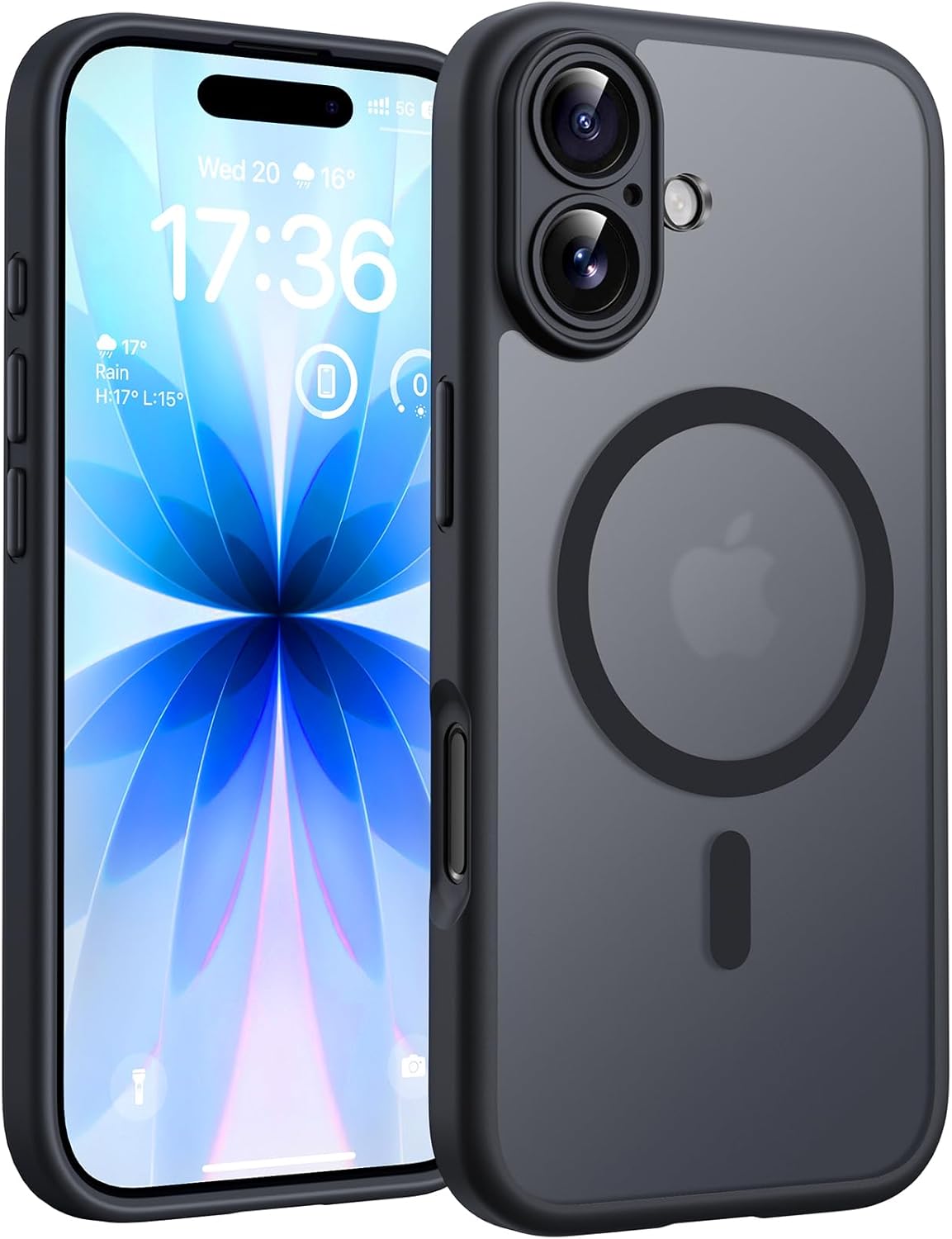 TOCOL Funda para iPhone 17, Protección Lente Cámara, Anillo Magnético Integrado, Compatible con Magsafe, Protección contra Caídas, Translúcida Mate Trasera, Titanio Negro - 1