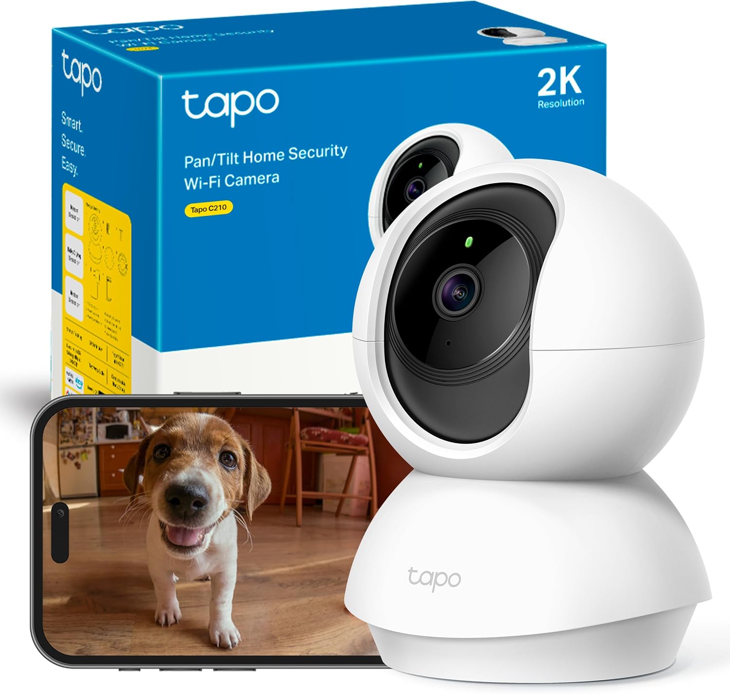 Tapo C210 - Cámara IP WiFi 360° Cámara de Vigilancia 2K (3MP),Visión Nocturna Admite Tarjeta SD hasta 512 GB, Detección y Seguimiento de Movimiento, Control Remoto, Compatible con Alexa - 1