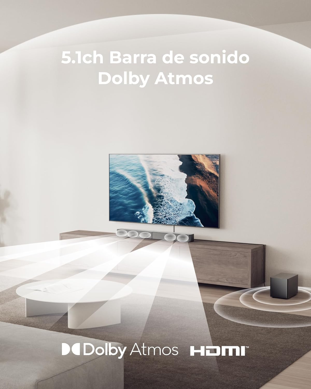 ULTIMEA 5.1ch Barra de Sonido TV con Dolby Atmos, Sistema de Sonido Envolvente para Home Cinema, Barra de Sonido con Subwoofer para TV, 340W, Bajos Ajustables, App, Bluetooth 5.4, Poseidon M60 Boom - 2