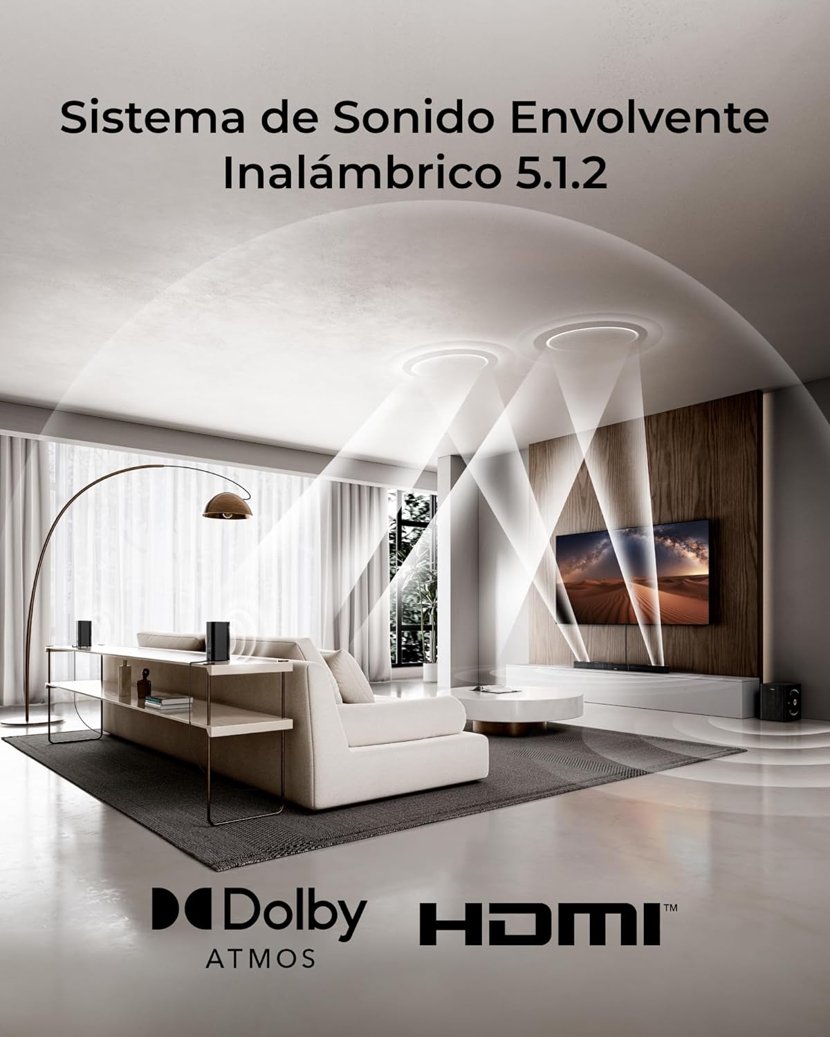 ULTIMEA Skywave X40 5.1.2ch Sistema de Sonido Envolvente Inalámbrico, Barra de Sonido con Dolby Atmos, 530W, Subwoofer Inalámbrico, Amplificador GAN, 4K HDR Passthrough, HDMI eARC, Bluetooth 5.4 - 2