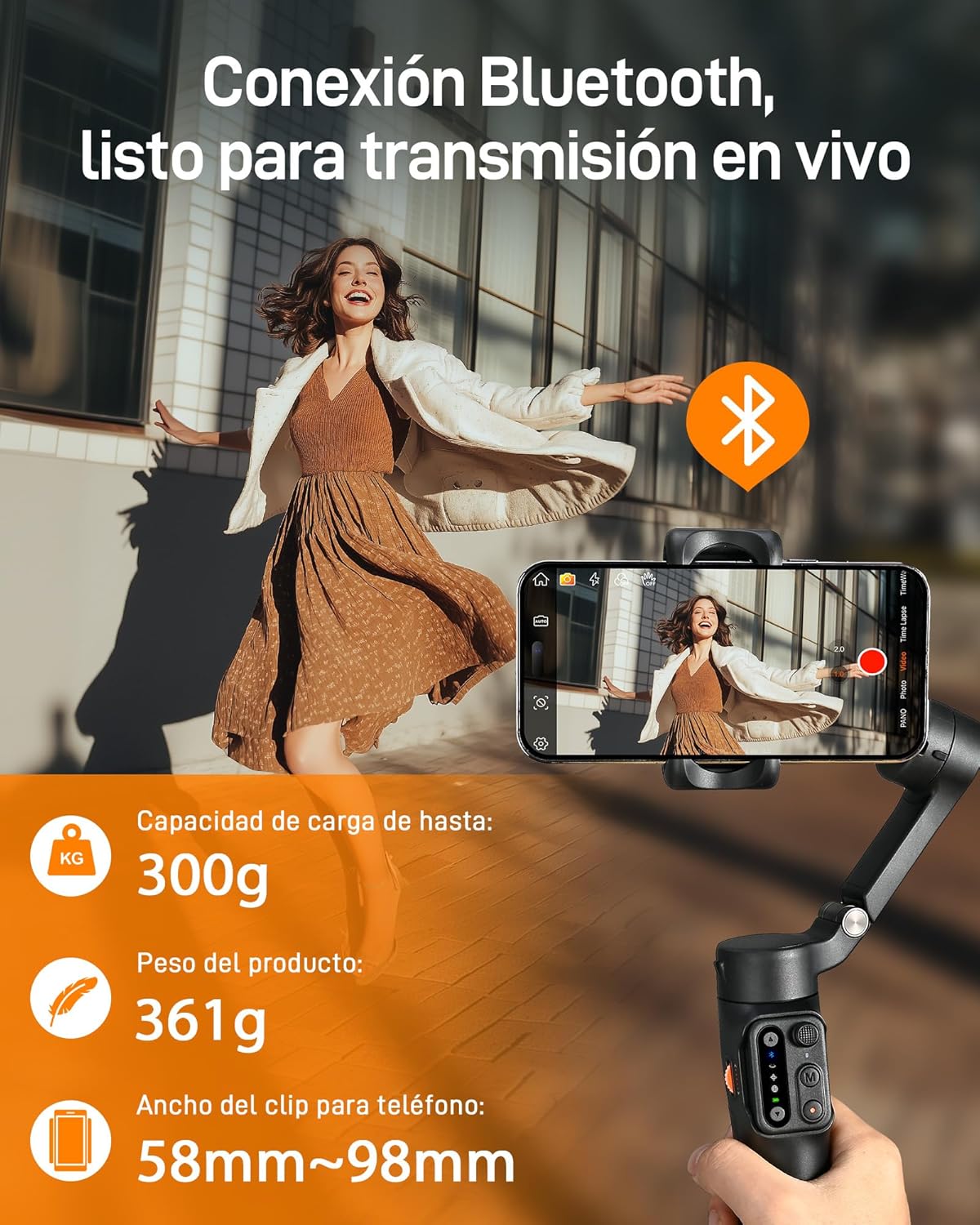 hohem Estabilizador de Movil iSteady X3 SE, Estabilizador de cardán 3 Ejes, diseño Ligero y Plegable con Control Remoto Desmontable, Batería de 11 Horas, Gimbal para Vlogs, Selfies y Viajes - 6