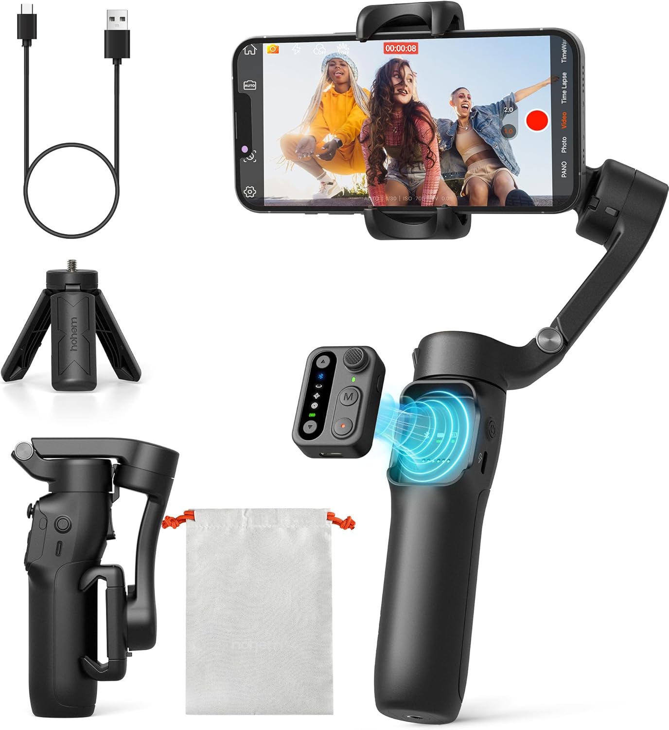 hohem Estabilizador de Movil iSteady X3 SE, Estabilizador de cardán 3 Ejes, diseño Ligero y Plegable con Control Remoto Desmontable, Batería de 11 Horas, Gimbal para Vlogs, Selfies y Viajes - 1