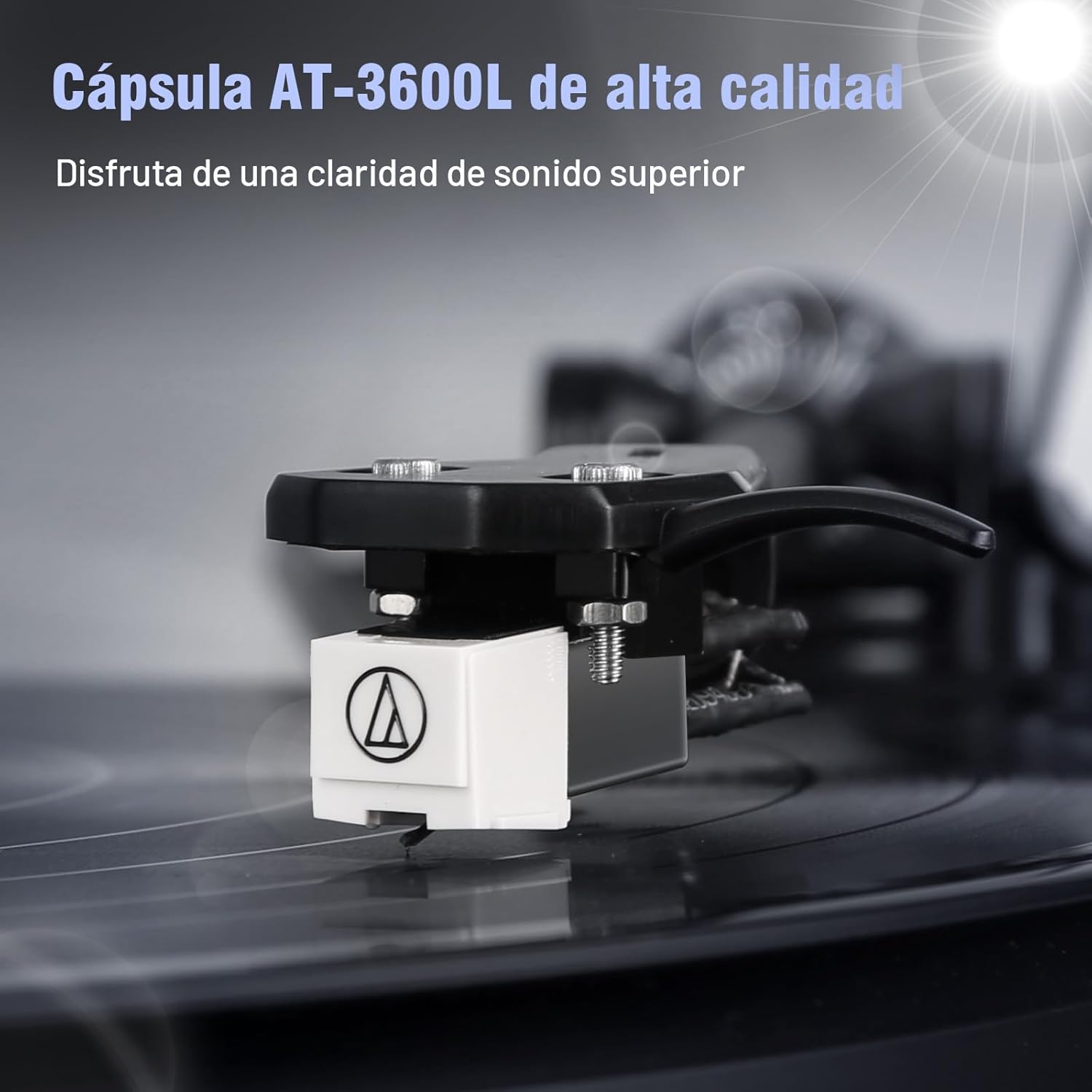1 BY ONE Tocadiscos de Vinilo Todo en Uno con Altavoces Integrados, Preamplificador de Fono, Cápsula Magnética AT-3600L, Salida RCA, Transmisión por Correa 2 Velocidades, Acabado en Laca de Piano Gris - 2
