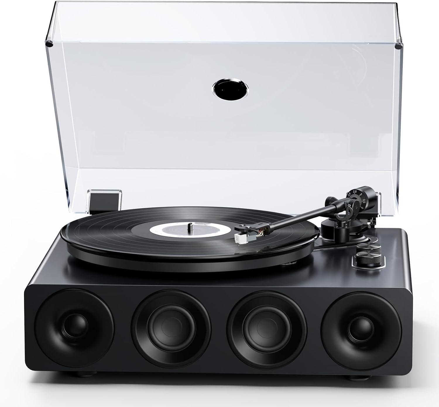 1 BY ONE Tocadiscos de Vinilo Todo en Uno con Altavoces Integrados, Preamplificador de Fono, Cápsula Magnética AT-3600L, Salida RCA, Transmisión por Correa 2 Velocidades, Acabado en Laca de Piano Gris - 1