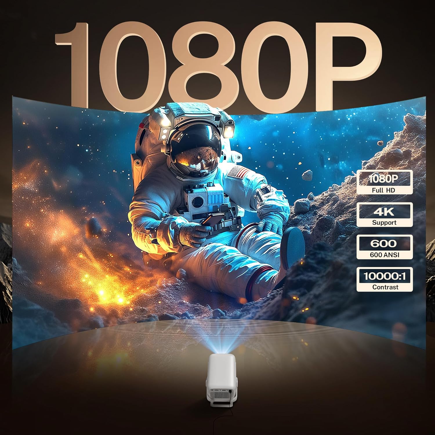 [12000 Lúmenes, Auto Focus] Smart Proyector Nativo 1080P 4K Soporte, Auto Keystone, App Integrada, Inteligente Projector Portatil con WiFi 6 Bluetooth 5.4, Compatible con HDMI/iOS/Android/USB LYNCAST - 2