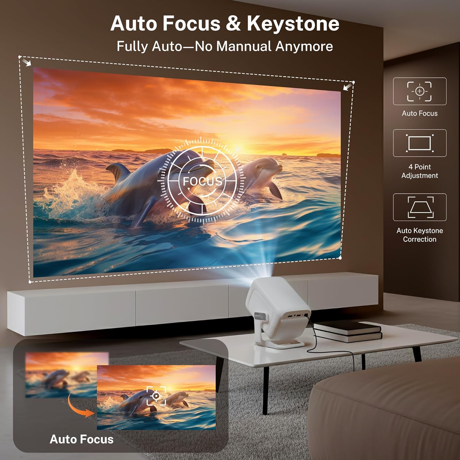 [12000 Lúmenes, Auto Focus] Smart Proyector Nativo 1080P 4K Soporte, Auto Keystone, App Integrada, Inteligente Projector Portatil con WiFi 6 Bluetooth 5.4, Compatible con HDMI/iOS/Android/USB LYNCAST - 4
