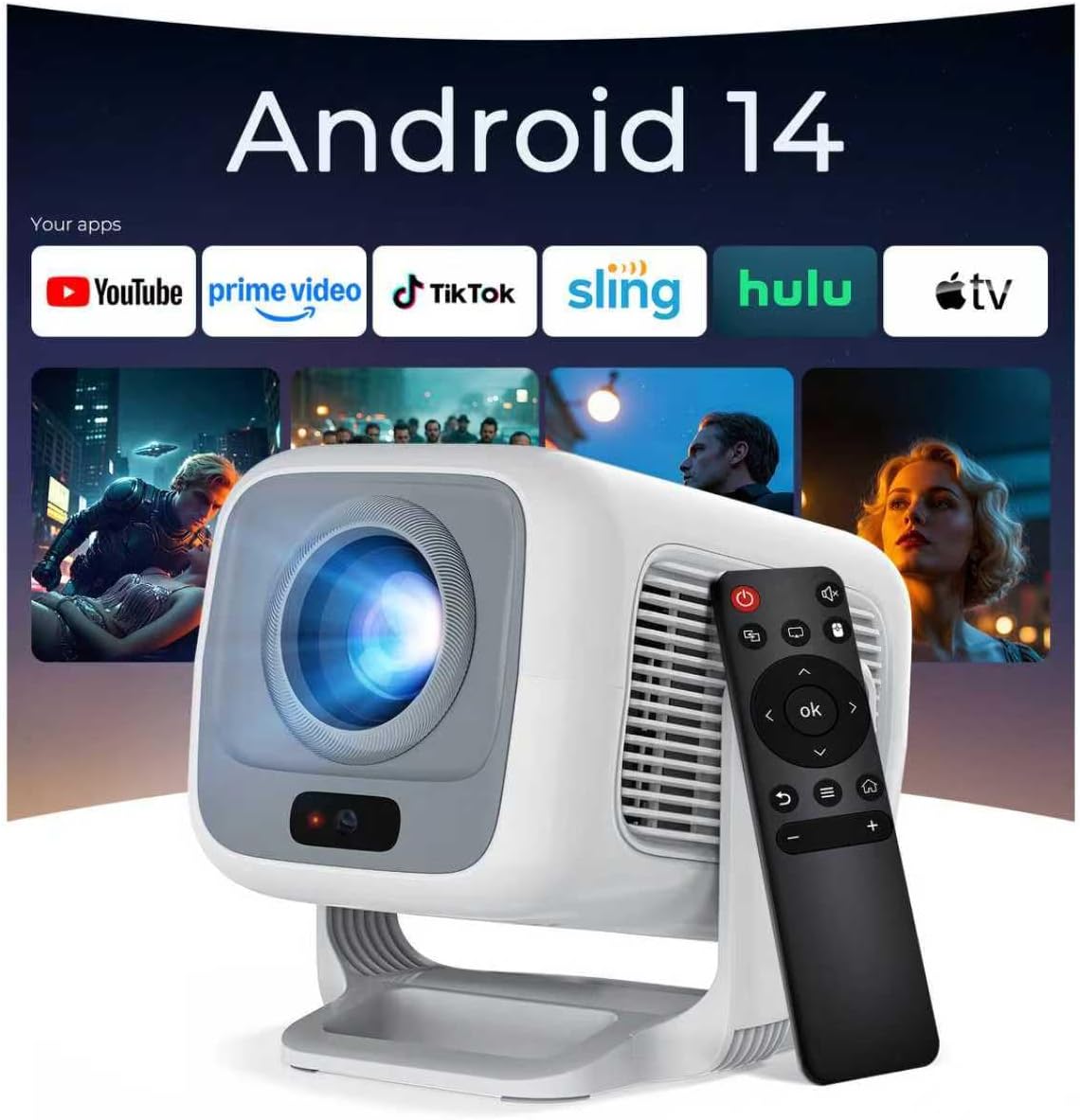 [12000 Lúmenes, Auto Focus] Smart Proyector Nativo 1080P 4K Soporte, Auto Keystone, App Integrada, Inteligente Projector Portatil con WiFi 6 Bluetooth 5.4, Compatible con HDMI/iOS/Android/USB LYNCAST - 1