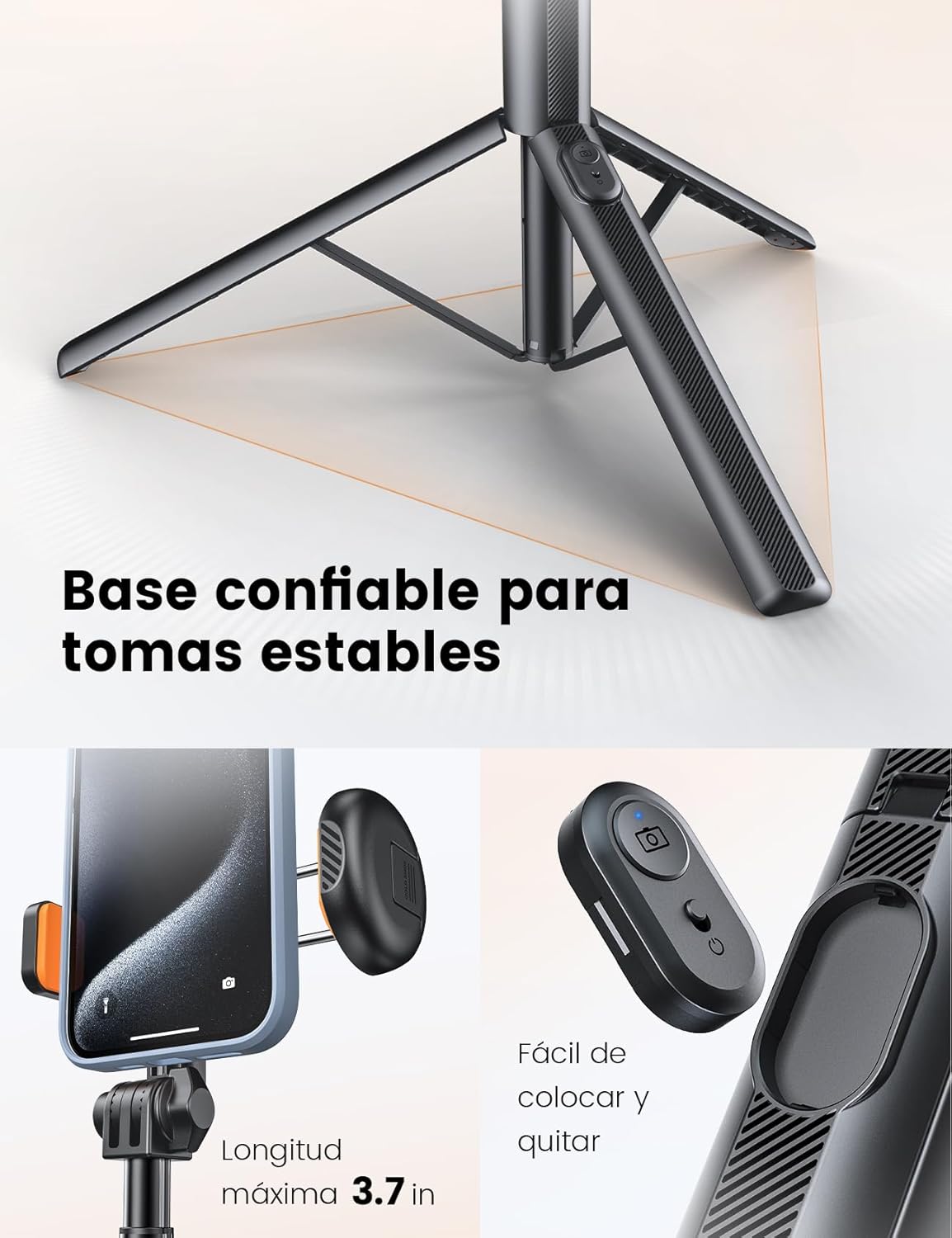 180cm Trípode Palo Selfie, NT79 Trípode para Movil Monopies con Control Remoto para Móvil y Cámara, Compatible con iPhone/Samsung/Gopro/Cámara (Negro) - 3