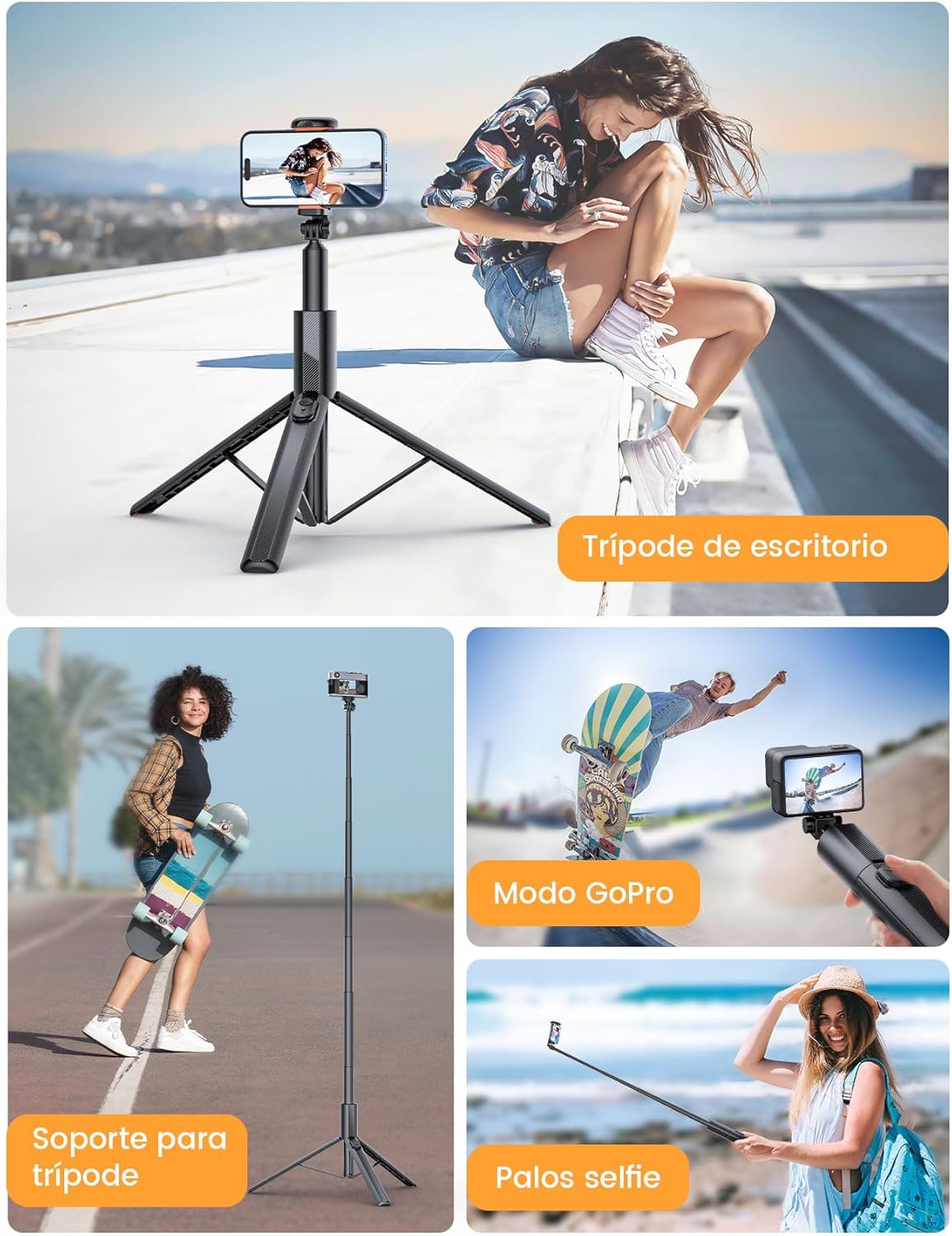 180cm Trípode Palo Selfie, NT79 Trípode para Movil Monopies con Control Remoto para Móvil y Cámara, Compatible con iPhone/Samsung/Gopro/Cámara (Negro) - 5