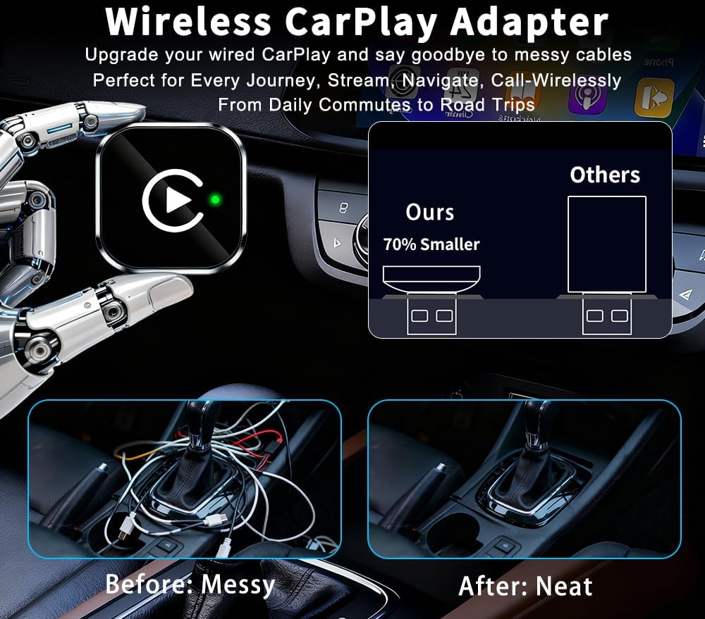 2 en 1 Adaptador CarPlay Inalámbrico, CarPlay Cableado a Inalámbrico Sin Esfuerzo, para Coches con CarPlay, para iPhone iOS 10+ & Android Auto, Compacto y Estable Bluetooth Car Play Wireless Adapter - 4