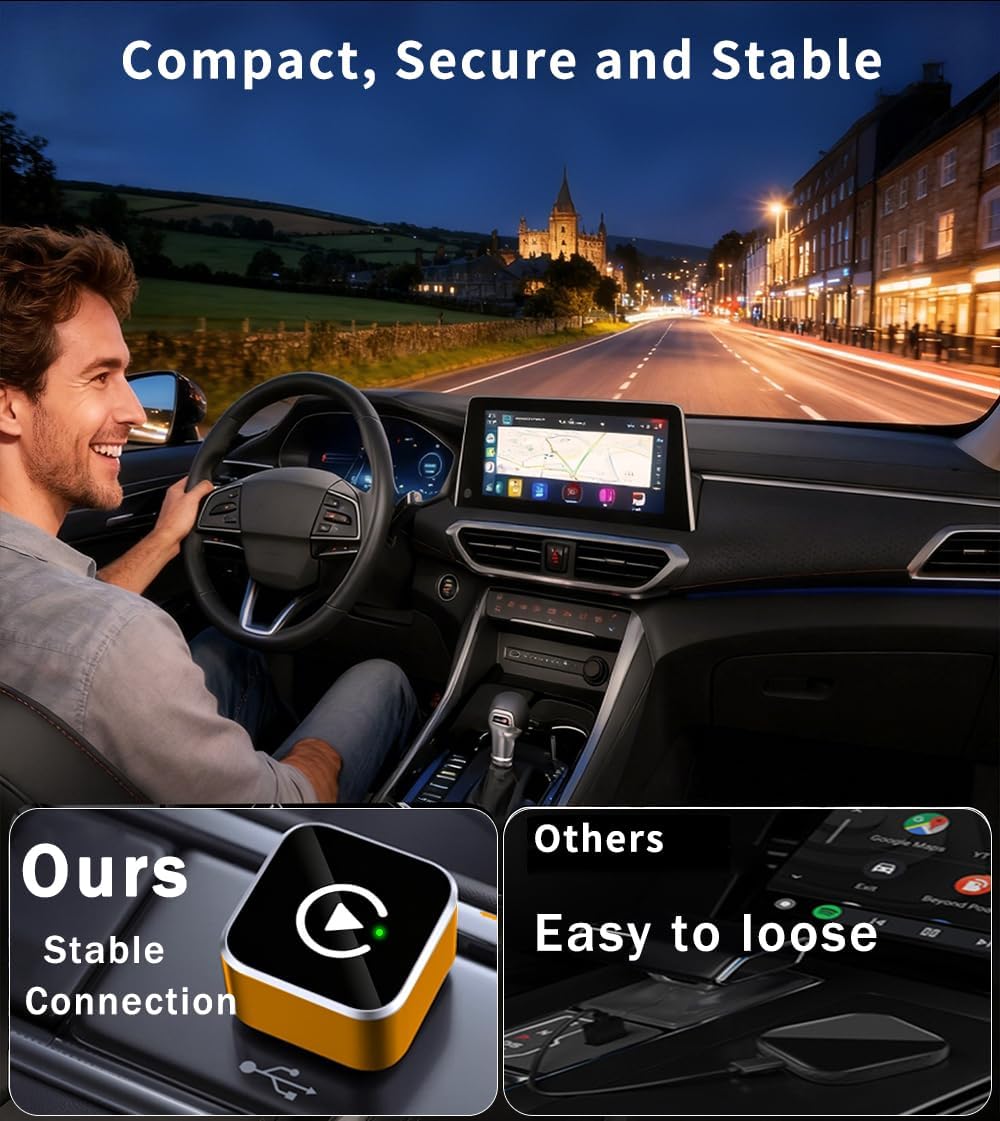 2 en 1 Adaptador CarPlay Inalámbrico, CarPlay Cableado a Inalámbrico Sin Esfuerzo, para Coches con CarPlay, para iPhone iOS 10+ & Android Auto, Compacto y Estable Bluetooth Car Play Wireless Adapter - 5