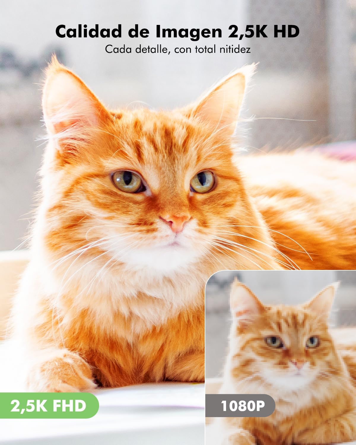 2.5K 4MP Camara Vigilancia WiFi Interior Sin Cable con Batería 6000mAh, 2.4/5GHz WiFi, 360° PTZ, Bebé/Animal/Seguridad para El Hogar, Detección PIR, Visión Nocturna Color, Conexión Bluetooth - 4