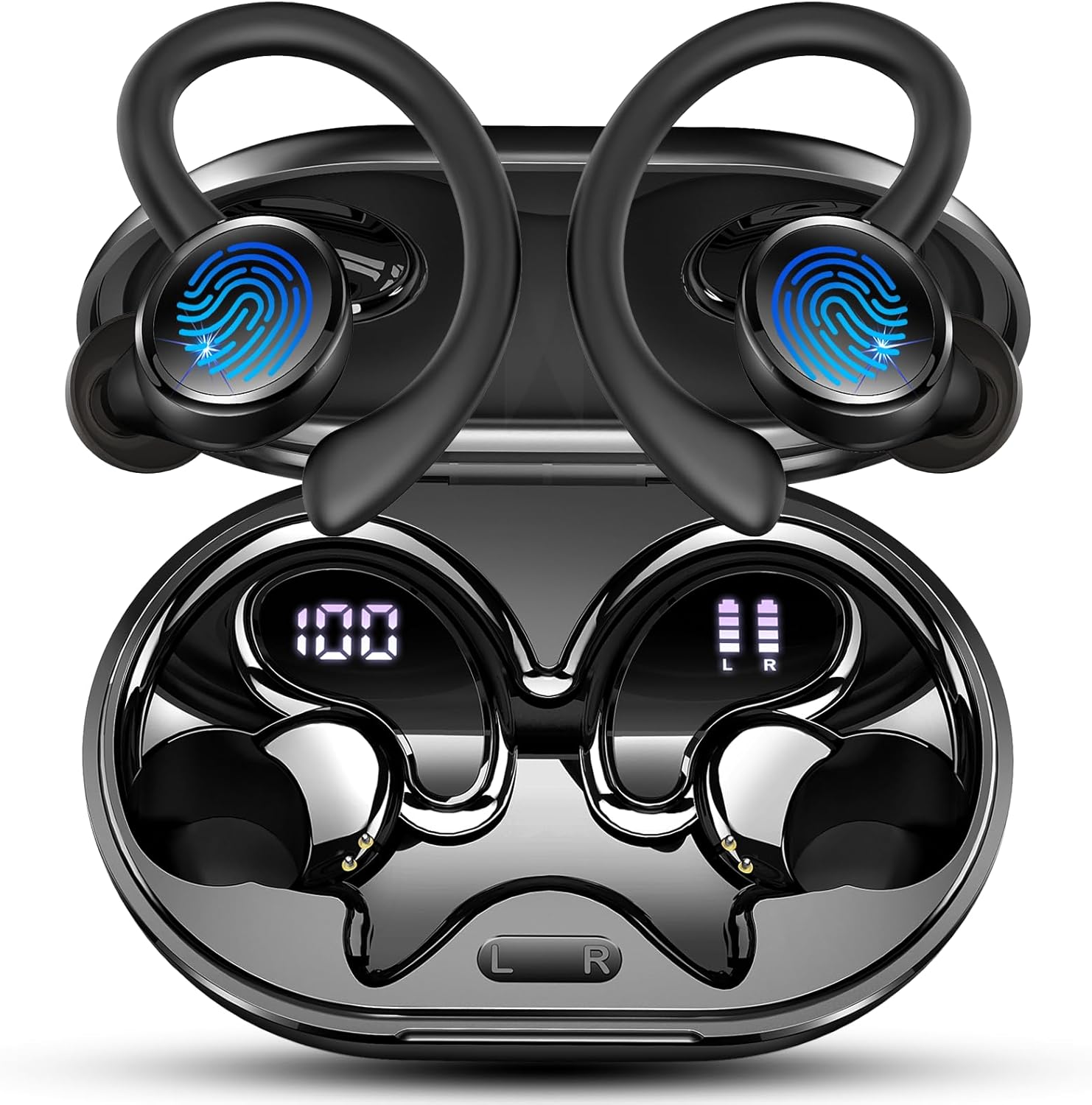 2026 Nueva Auriculares Inalambricos Deportivos, Auriculares Bluetooth 5.4 HiFi Estéreo con 4 HD Mic, 50H Cascos Inalambricos Bluetooth con Cancelacion Ruido ENC, Pantalla LED/IP7 Impermeable Cascos - 1