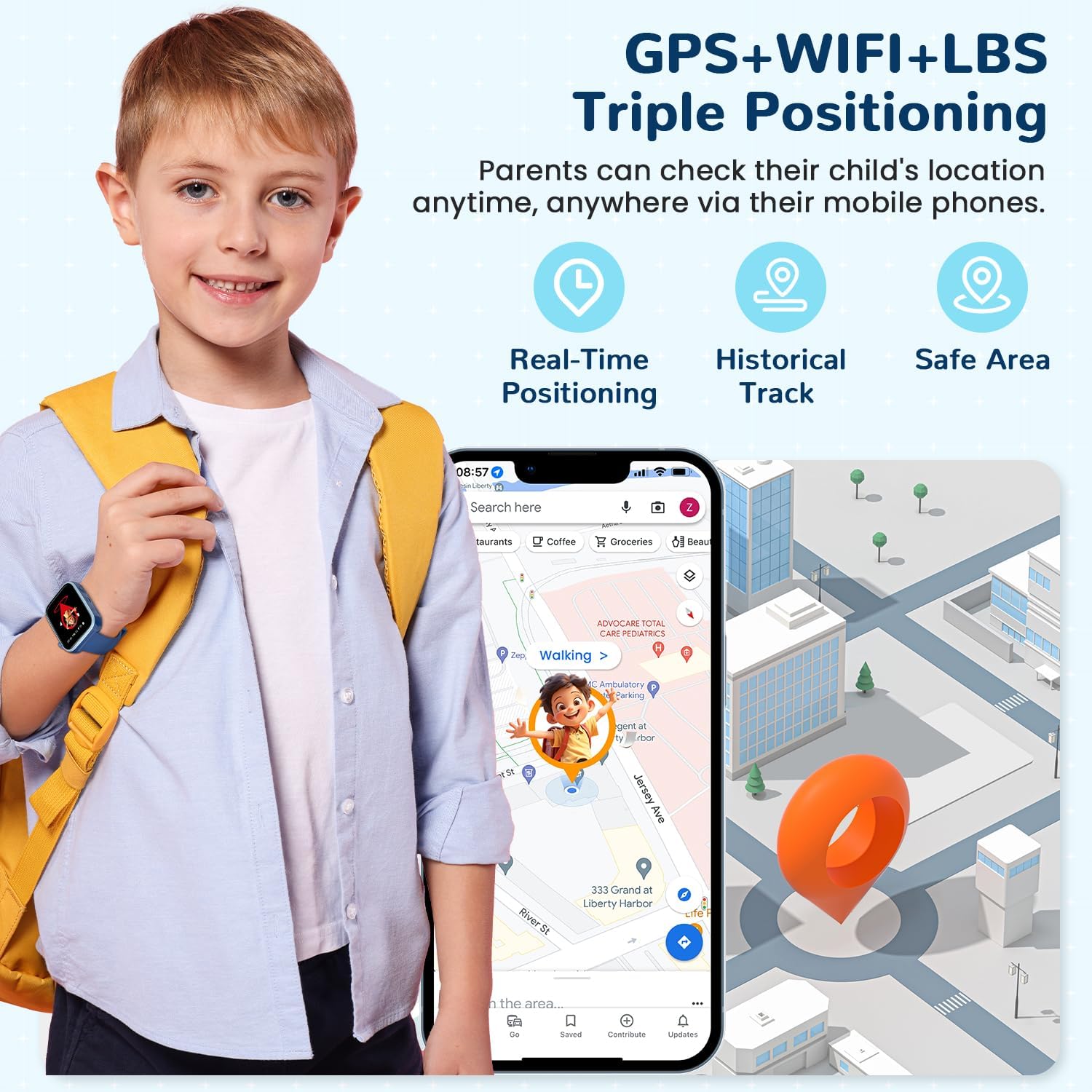 2026 Nuevo Reloj Inteligente Niño, Smartwatch Niños con Llamadas y GPS, Videollamadas/Chat de Voz/WhatsApp/WiFi/SMS/SOS/Modo Escuela/Dormir/Despertador, IP68 Reloj Niño y Niñas Azul 4-14 Año - 3