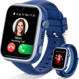 2026 Nuevo Reloj Inteligente Niño, Smartwatch Niños con Llamadas y GPS, Videollamadas/Chat de Voz/WhatsApp/WiFi/SMS/SOS/Modo Escuela/Dormir/Despertador, IP68 Reloj Niño y Niñas Azul 4-14 Año