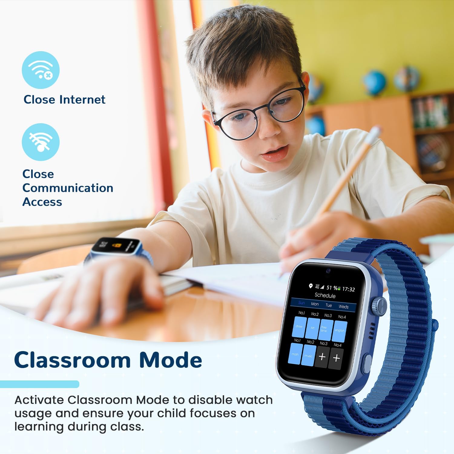 2026 Nuevo Reloj Inteligente Niño, Smartwatch Niños con Llamadas y GPS, Videollamadas/Chat de Voz/WhatsApp/WiFi/SMS/SOS/Modo Escuela/Dormir/Despertador, IP68 Reloj Niño y Niñas Azul 4-14 Año - 4