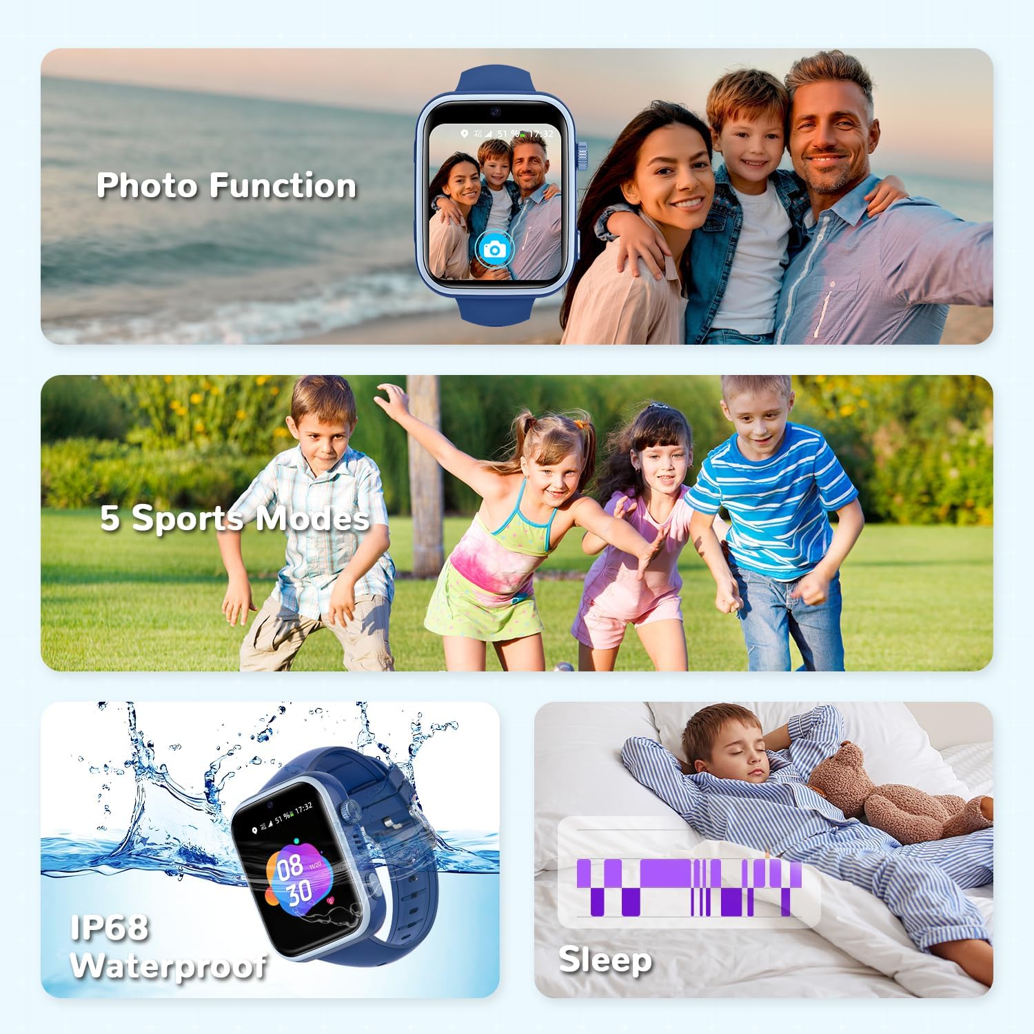 2026 Nuevo Reloj Inteligente Niño, Smartwatch Niños con Llamadas y GPS, Videollamadas/Chat de Voz/WhatsApp/WiFi/SMS/SOS/Modo Escuela/Dormir/Despertador, IP68 Reloj Niño y Niñas Azul 4-14 Año - 6