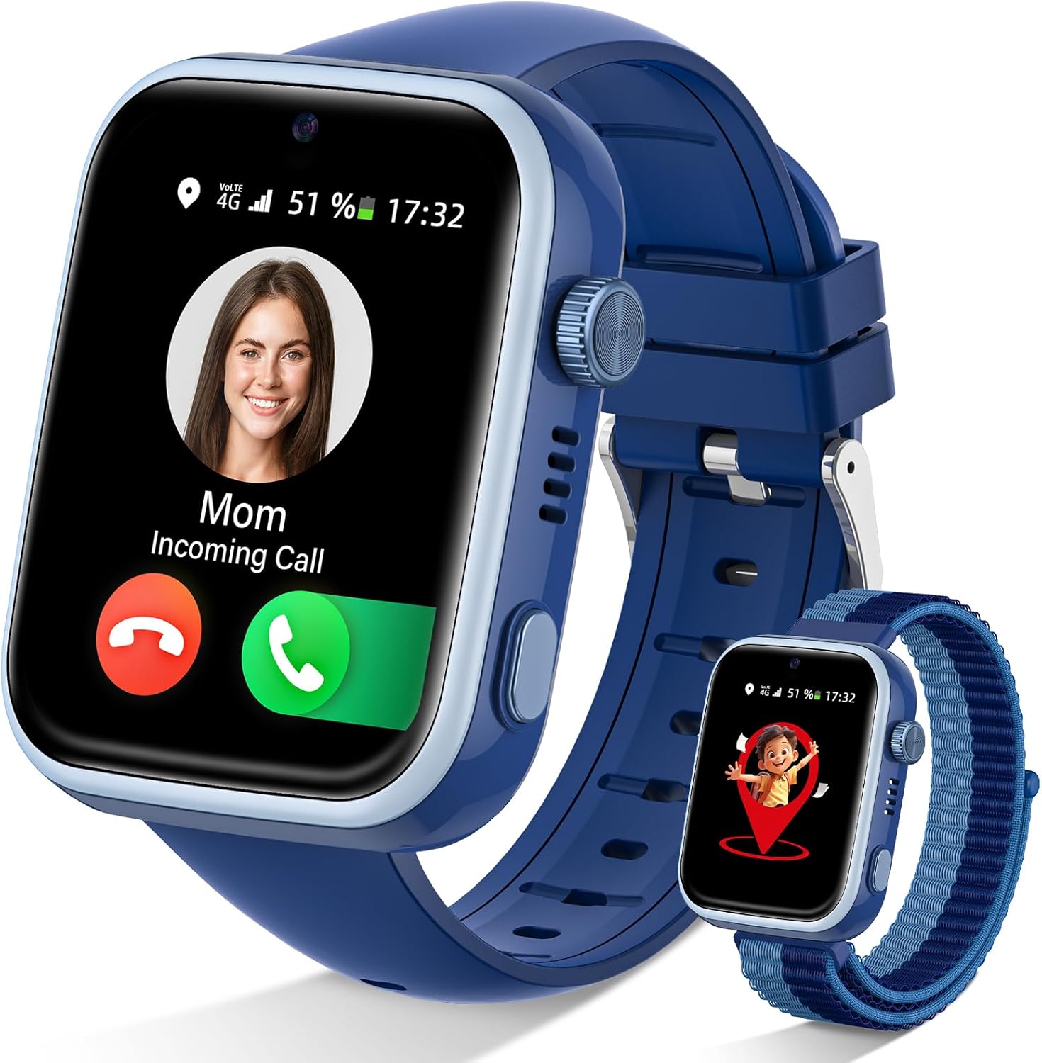 2026 Nuevo Reloj Inteligente Niño, Smartwatch Niños con Llamadas y GPS, Videollamadas/Chat de Voz/WhatsApp/WiFi/SMS/SOS/Modo Escuela/Dormir/Despertador, IP68 Reloj Niño y Niñas Azul 4-14 Año - 1
