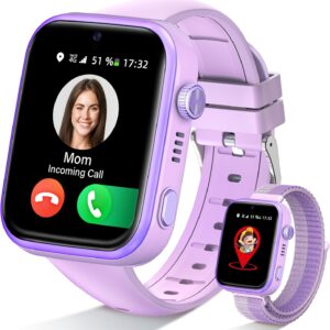 2026 Nuevo Reloj Inteligente Niño, Smartwatch Niños con Llamadas y GPS, Videollamadas/Chat de Voz/Whatsapp/WiFi/SMS/SOS/Modo Escuela/Dormir/Despertador, Reloj Niño y Niñas Púrpura 4-14 Año