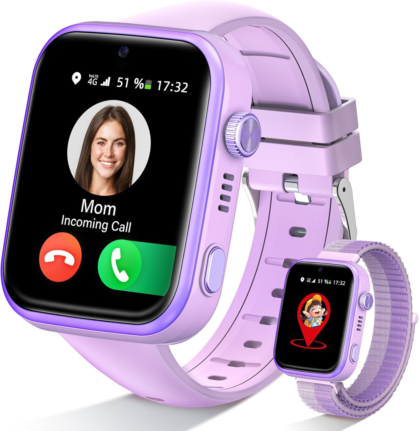 2026 Nuevo Reloj Inteligente Niño, Smartwatch Niños con Llamadas y GPS, Videollamadas/Chat de Voz/Whatsapp/WiFi/SMS/SOS/Modo Escuela/Dormir/Despertador, Reloj Niño y Niñas Púrpura 4-14 Año - 1