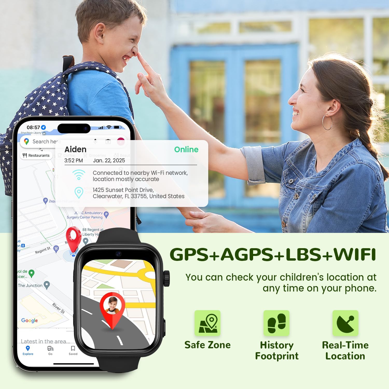 4G Reloj Inteligente Niño, Smartwatch Niños con GPS y Llamadas, Videollamadas, Chat de Voz, SMS, WhatsApp, SIM, SOS, Modo Escuela, WiFi, Localizador, Podómetro IP68 Reloj Niño y Niñas Negro Regalo - 2