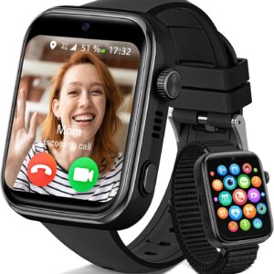 4G Reloj Inteligente Niño, Smartwatch Niños con GPS y Llamadas, Videollamadas, Chat de Voz, SMS, WhatsApp, SIM, SOS, Modo Escuela, WiFi, Localizador, Podómetro IP68 Reloj Niño y Niñas Negro Regalo