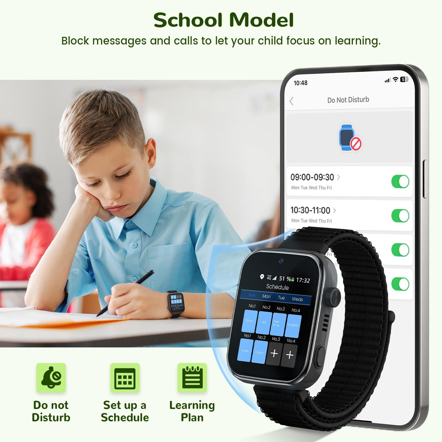 4G Reloj Inteligente Niño, Smartwatch Niños con GPS y Llamadas, Videollamadas, Chat de Voz, SMS, WhatsApp, SIM, SOS, Modo Escuela, WiFi, Localizador, Podómetro IP68 Reloj Niño y Niñas Negro Regalo - 5