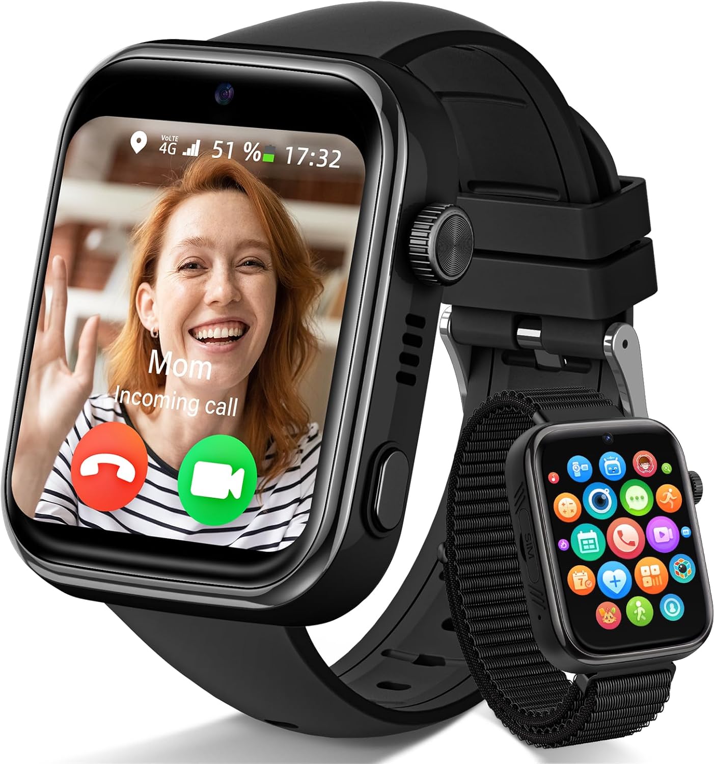 4G Reloj Inteligente Niño, Smartwatch Niños con GPS y Llamadas, Videollamadas, Chat de Voz, SMS, WhatsApp, SIM, SOS, Modo Escuela, WiFi, Localizador, Podómetro IP68 Reloj Niño y Niñas Negro Regalo - 1