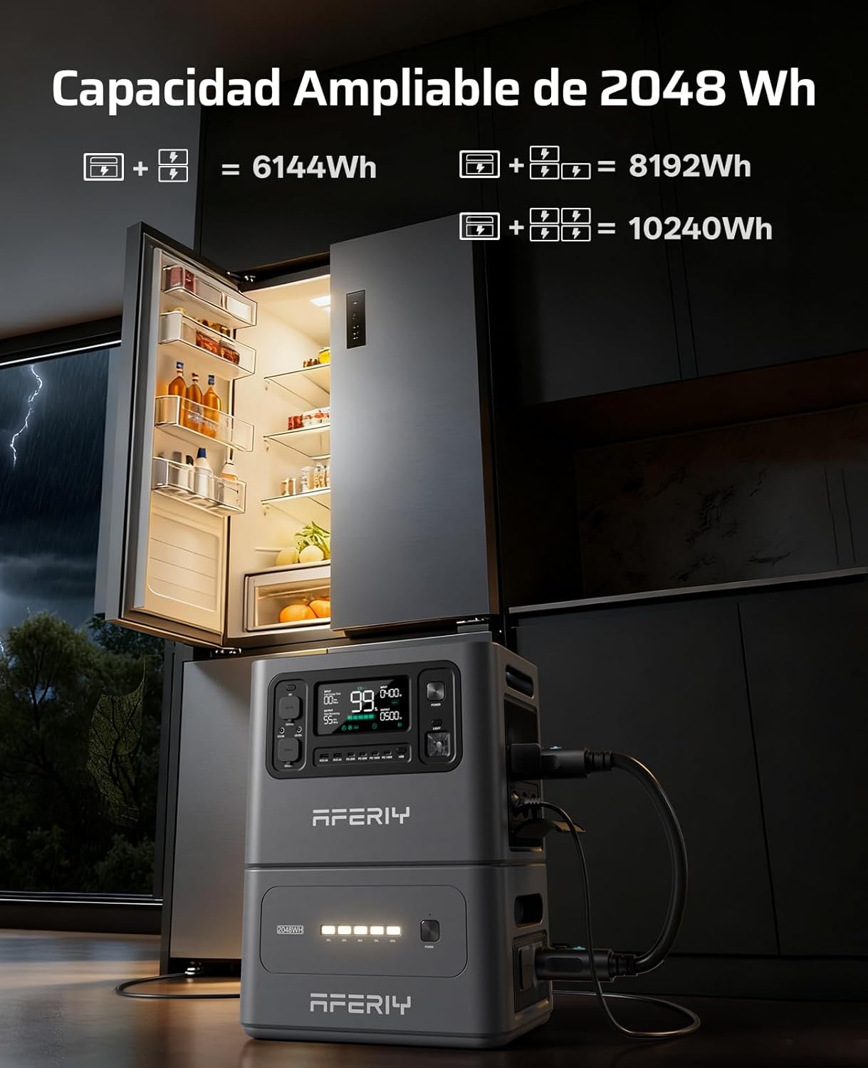 AFERIY Batería de Expansión P280 2048Wh Batería Portátil LiFePO4, Compatible Con Estación P280 Conecte Hasta 4 Baterías Adicionales En Paralelo Para Una Capacidad Total De 10240Wh - 3