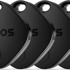 ATUVOS Air Tag Smart Tracker 4 Pack Negro, Buscador de Objetos Bluetooth Funciona con Buscar Apple (Sólo iOS, Android no Compatible), Localizador para Llaves, Maletas, Equipaje. Batería Reemplazable.