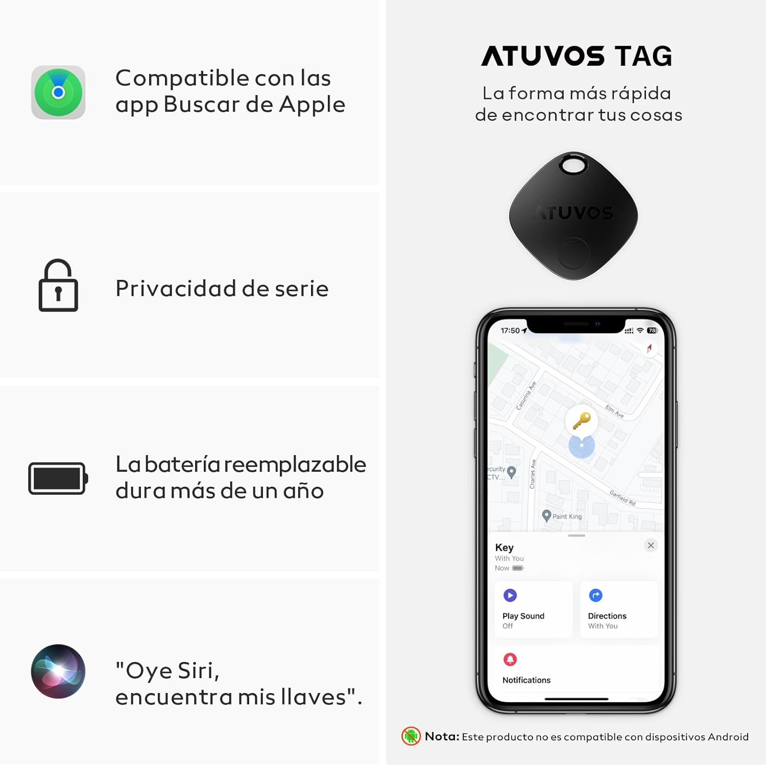 ATUVOS Air Tag Smart Tracker 4 Pack Negro, Buscador de Objetos Bluetooth Funciona con Buscar Apple (Sólo iOS, Android no Compatible), Localizador para Llaves, Maletas, Equipaje. Batería Reemplazable. - 2