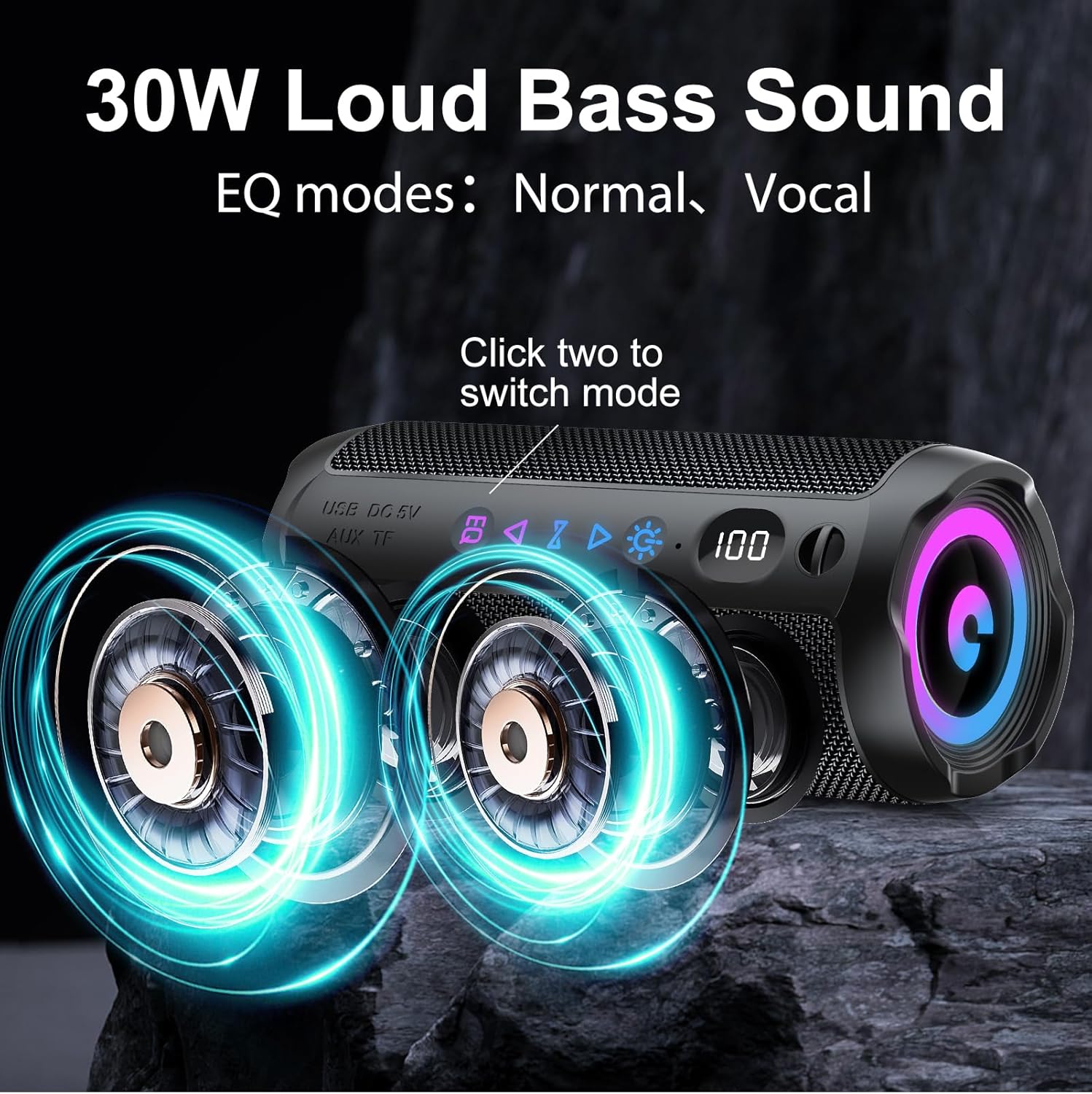 Altavoz Bluetooth Portátil 30W, Potente Altavoz Bluetooth, Altavoces Graves Duales, 30H Reproducción, IPX7, RGB, Emparejamiento TWS, AUX, TF, USB, Ideal Para Actividades Aire Libre, Fiestas,Viajes. - 2