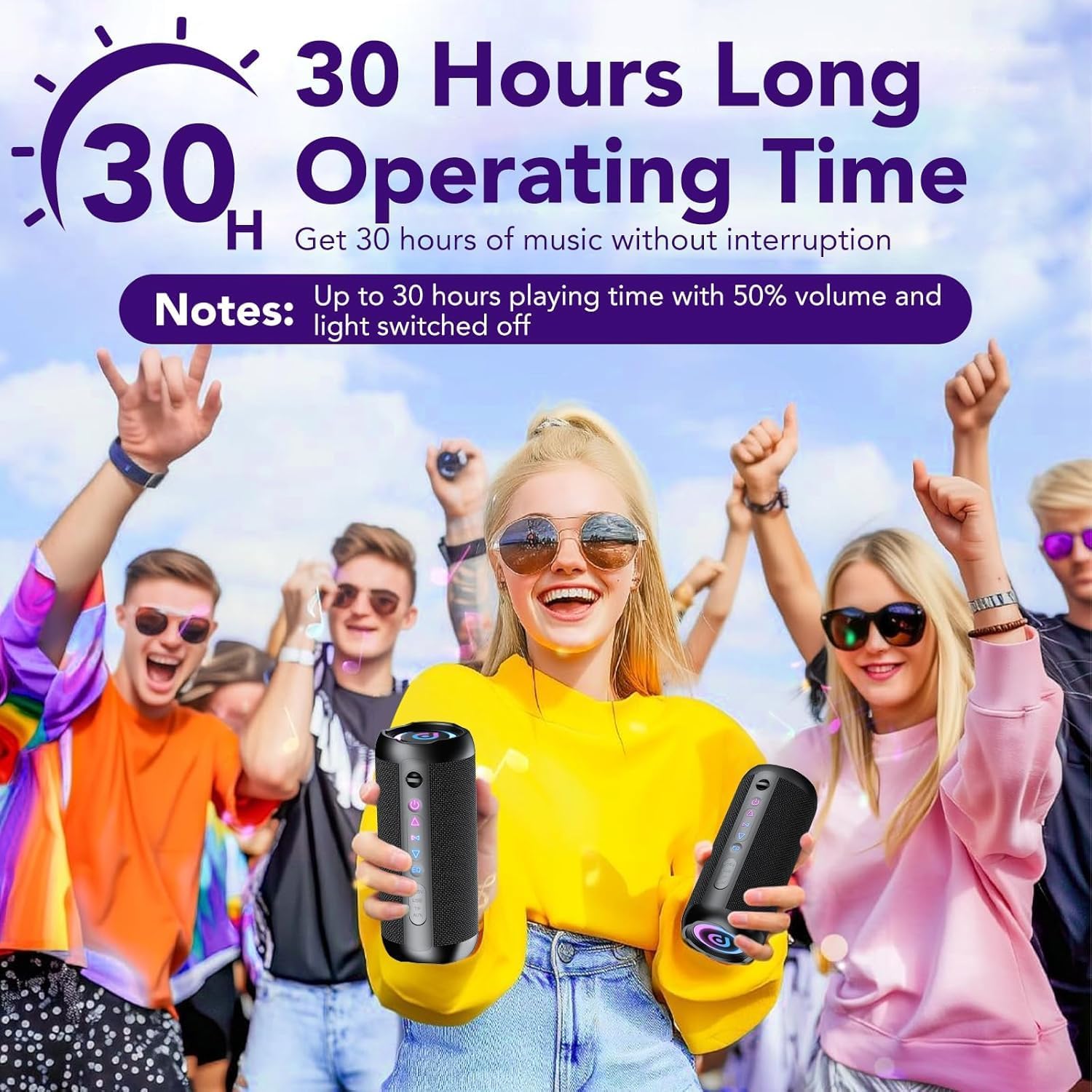 Altavoz Bluetooth portatil 5.4, 30W Altavoz Bluetooth Potente, Doble Graves Speaker, 30H Reproducción, IP7 Impermeable Altavoces, RGB Luces, TWS Emparejamiento, Apoya Micro SD AUX TF Tarjeta - 6