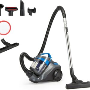 Amazon Basics Aspirador sin Bolsa Cilíndrico 1.7L Compacto Ligero con Boquilla Triple Acción, Filtro HEPA, 850W, para Alfombras y Suelos Duros, Negro y Azul