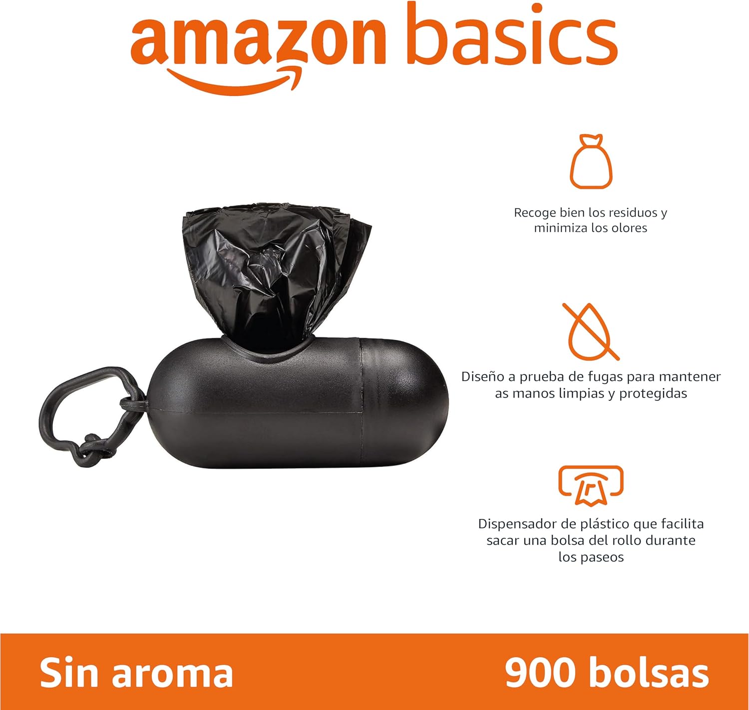 Amazon Basics Bolsas de basura para perros con dispensador y clip para correa, Sin fragancia, 900 bolsas (60 paquetes de 15) - 2