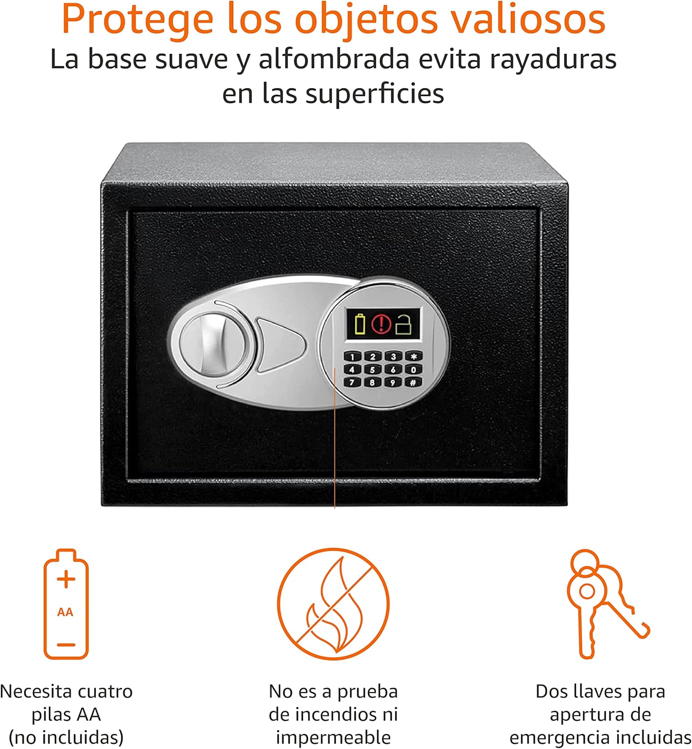 Amazon Basics Caja Fuerte de Seguridad de Acero con Cerradura con Teclado, Protege Dinero, Joyas, Documentos de identificación, 14 l, 35 cm x 25 cm x 25 cm, Color Negro - 2