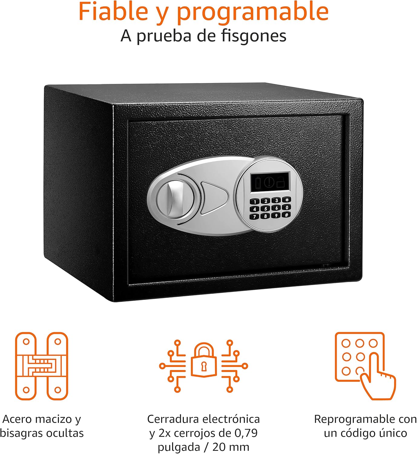 Amazon Basics Caja Fuerte de Seguridad de Acero con Cerradura con Teclado, Protege Dinero, Joyas, Documentos de identificación, 14 l, 35 cm x 25 cm x 25 cm, Color Negro - 3