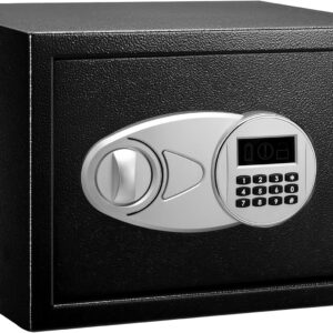 Amazon Basics Caja Fuerte de Seguridad de Acero con Cerradura con Teclado, Protege Dinero, Joyas, Documentos de identificación, 14 l, 35 cm x 25 cm x 25 cm, Color Negro