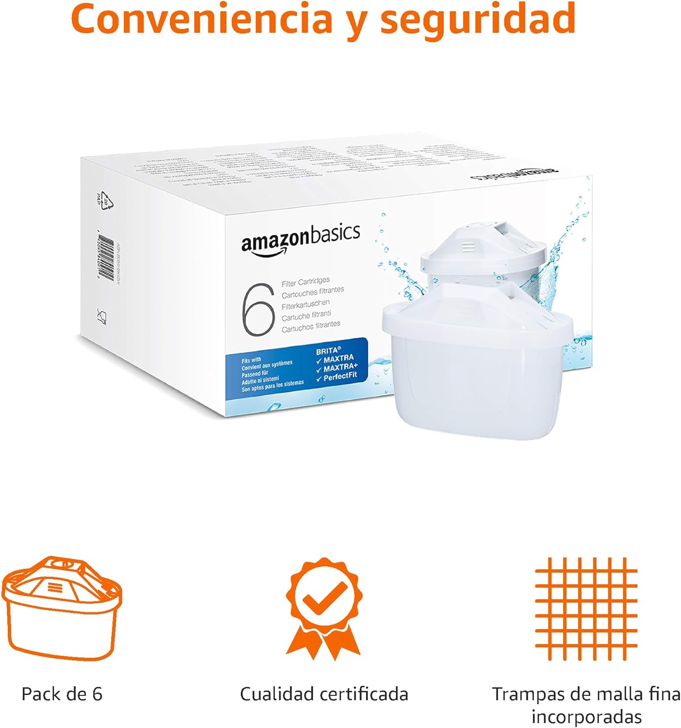 Amazon Basics Cartuchos filtrantes de Agua, 6 Unidad, Paquete de 1, Aptos y compatibles con Todas Las jarras BRITA Incl. PerfectFit & Jarras Amazon Basic - 3