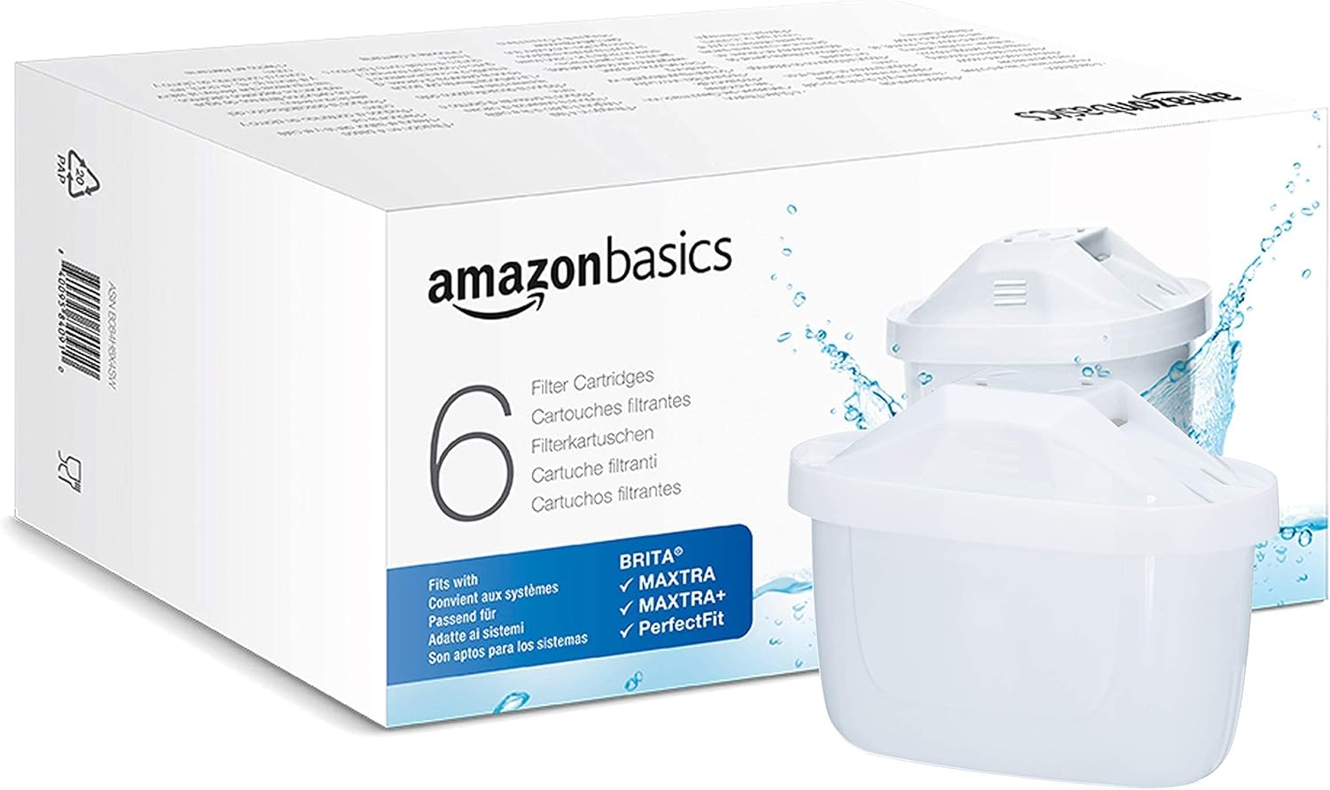 Amazon Basics Cartuchos filtrantes de Agua, 6 Unidad, Paquete de 1, Aptos y compatibles con Todas Las jarras BRITA Incl. PerfectFit & Jarras Amazon Basic - 1